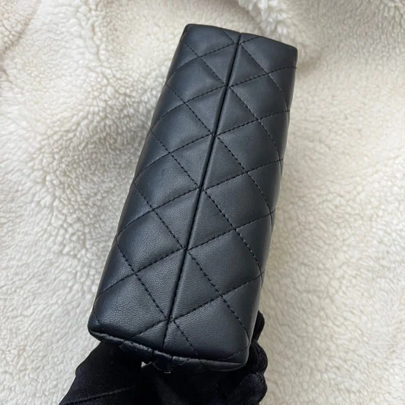 Auth Chanel Quilted Classic CC Logo Black Zip Cosmetic Pouch - Picture 7 of 9